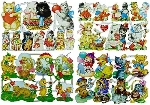 Glanzbilder Katzen Motiv Set mit 4 verschiedenen Oblaten