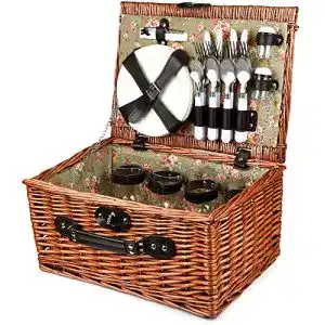 Picknickkorb für 4 Personen mit Besteck und Weingläsern