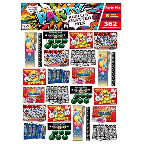 Jugendfeuerwerk H2I Knaller Knatter Premium Mix mit 362 Teilen im 8er Set