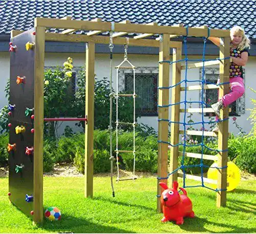 Klettergerüst Spiel und Garten XXL 2,4 m Kletterturm mit Kletternetz