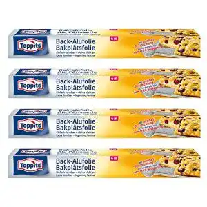 Toppits Antihaft-Alufolie 6m x 37cm, 4er Pack