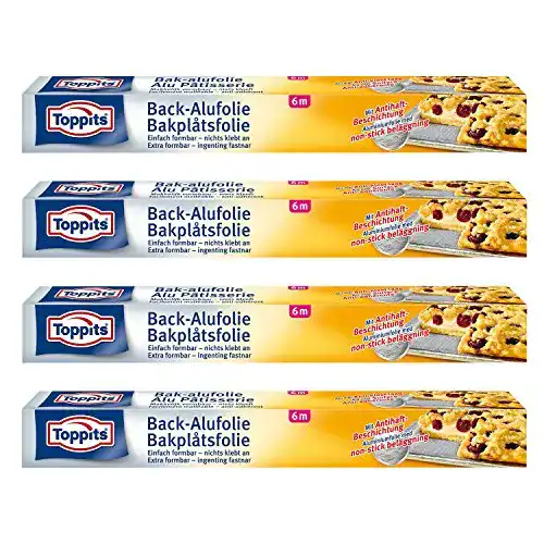 Toppits Antihaft-Alufolie 6m x 37cm, 4er Pack