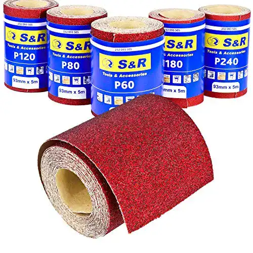 Schleifpapier S&R Rollen Set, 5 Rollen 93 mm x 5 m, Körnung P60