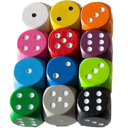 Spielwürfel aus Holz – 12 bunte D6 Würfel für Brettspiele
