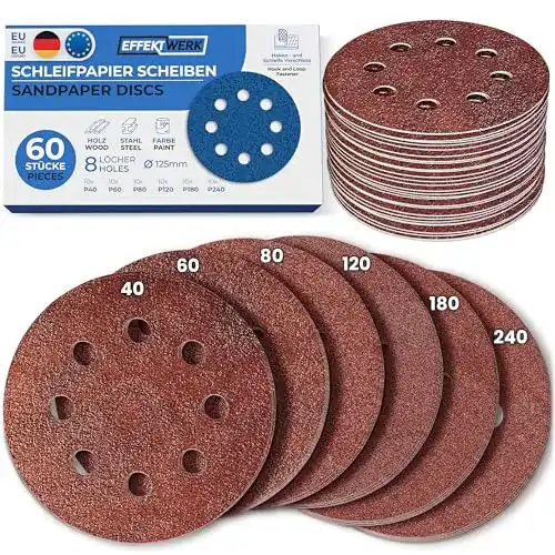 Effektwerk Schleifpapier 125mm für Exzenterschleifer, 60 Stück