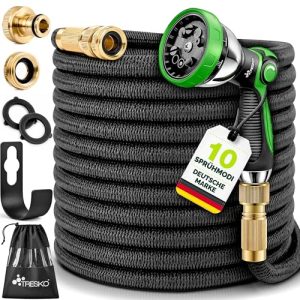 Flexibler Gartenschlauch 30m mit Messing-Verschraubungen und Sprühkopf