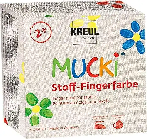 Kreul Mucki Stoffmalfarbe 28400 – Wasserbasierte Fingerfarben für Kinder