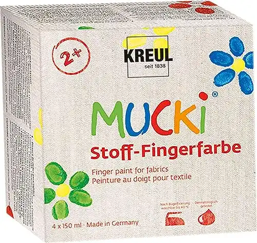 Kreul Mucki Stoffmalfarbe 28400 – Wasserbasierte Fingerfarben für Kinder