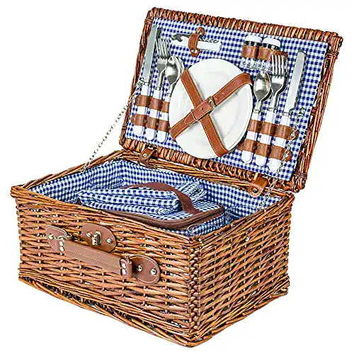 Picknickkorb für 4 Personen von Zolta mit Deckel und Weidenmaterial