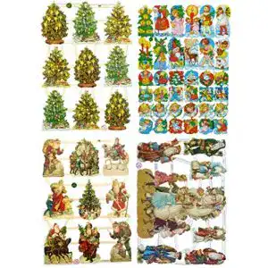 Glanzbilder Set mit 4 verschiedenen Weihnachtsmotiven zum Basteln