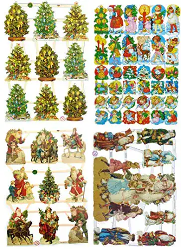 Glanzbilder Set mit 4 verschiedenen Weihnachtsmotiven zum Basteln