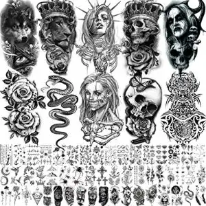 Temporäre Tattoos Shegazzi Set mit 62 Blättern – Wolf und Löwe Designs