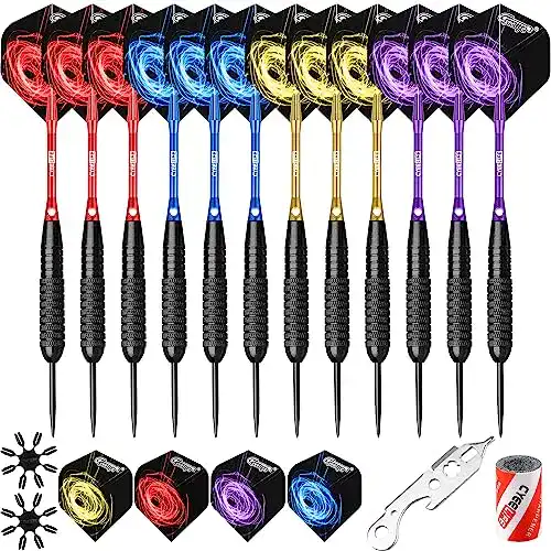 CyeeLife Steeldarts 22g Dartpfeile mit Metallspitze und Zubehör