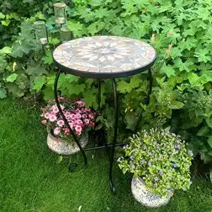 Mosaiktisch K&L Wall Art aus Metall mit Mosaik Steinplatte für Garten und Balkon