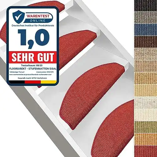 Sisal Stufenmatten von Floordirekt in Rot, 15 Stück, halbrund
