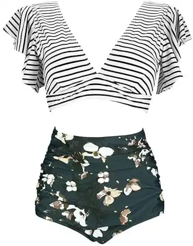 Bikini High Waist COCOSHIP Damen Retro mit Rüschen und hoher Taille