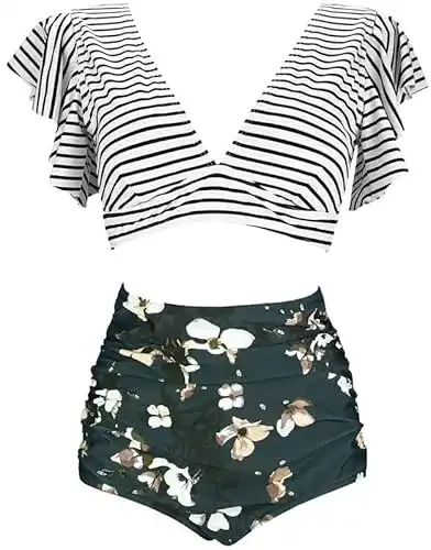 Bikini High Waist COCOSHIP Damen Retro mit Rüschen und hoher Taille
