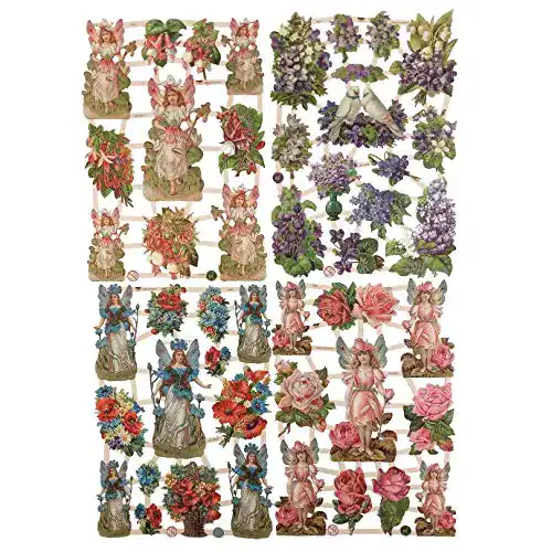 Glanzbilder Set mit Elfen und Blumen 4 verschiedene Motive