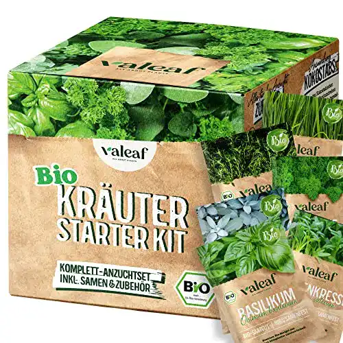 Valeaf Bio Kräuter Starter Set Anzuchtset für Küchenkräuter