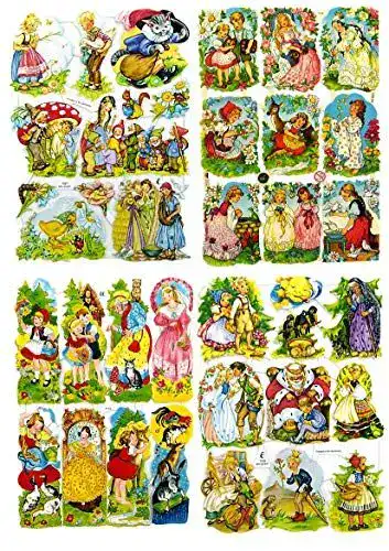 Märchen Glanzbilder Set mit 4 verschiedenen Oblaten für Bastelprojekte