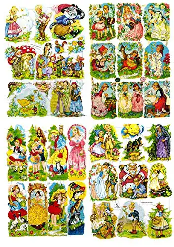 Märchen Glanzbilder Set mit 4 verschiedenen Oblaten für Bastelprojekte