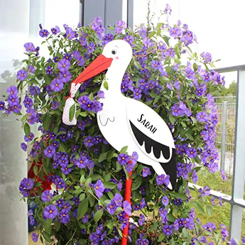 Holzstorch Littlestars Klapperstorch zur Geburt als Gartenaufsteller