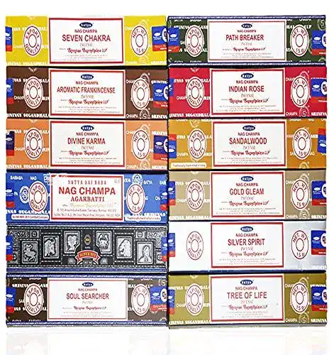 Satya Räucherstäbchen 15 g – 12 Packungen mit verschiedenen Düften
