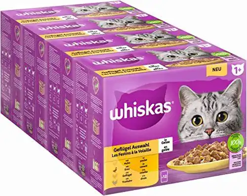 Whiskas Katzenfutter 1+ Auswahl Geflügel in Gelee 12x85g Packung
