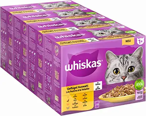 Whiskas Katzenfutter 1+ Auswahl Geflügel in Gelee 12x85g Packung