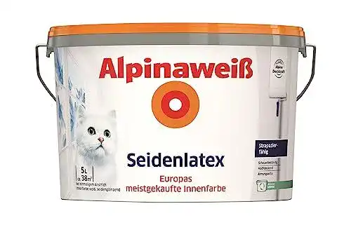 Abwaschbare Wandfarbe Alpina Weiß Seidenlatex 5 Liter