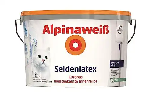 Abwaschbare Wandfarbe Alpina Weiß Seidenlatex 5 Liter
