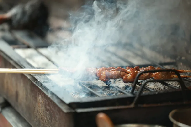 Verschiedenes Grillgut wie Gemüse und Fleisch wird schonend auf einer Grillunterlage zubereitet.