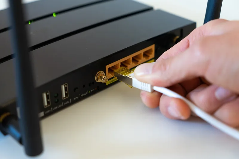 Detailaufnahme der LAN-Anschlüsse eines Gaming Routers