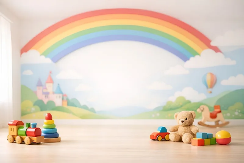 Eine lebendige Spielzimmer-Szene mit einer Musikmatte, die eine musikalische Lernatmosphäre für Kinder schafft.
