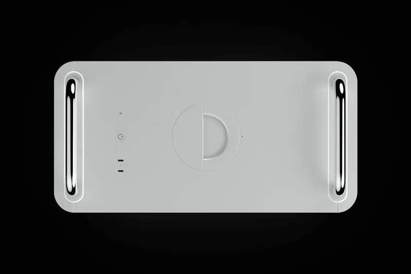 Ein moderner Luftreiniger in schlichtem Design vor weißem Hintergrund, bereit für den Einsatz.