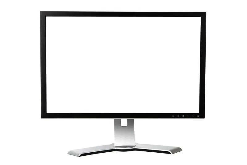Ein moderner 27-Zoll-Monitor im Vordergrund, freigestellt auf weißem Hintergrund, symbolisiert die ideale Größe.