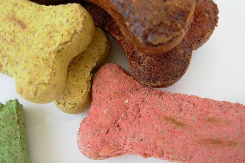 Nahaufnahme von Trockenfutter-Kibbles, die die Qualität der Zutaten für Hundeernährung zeigen.