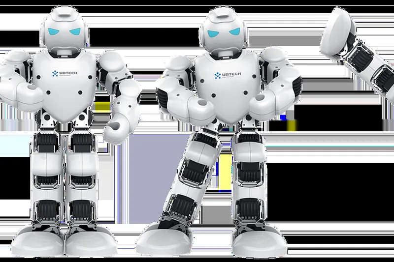 Hochwertiges Foto eines modernen Roboterhundes im Vordergrund.