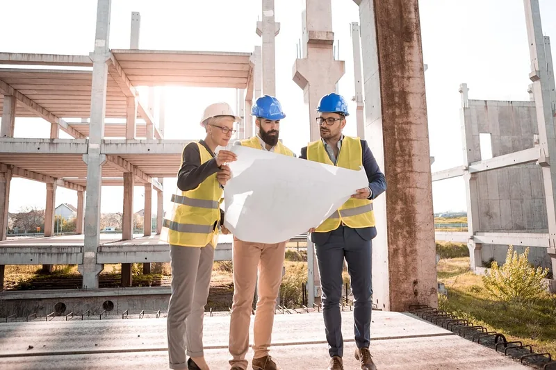 Moderne Baustelle mit präzisen Winkeln, Ergebnis der Laser-Nivellierung