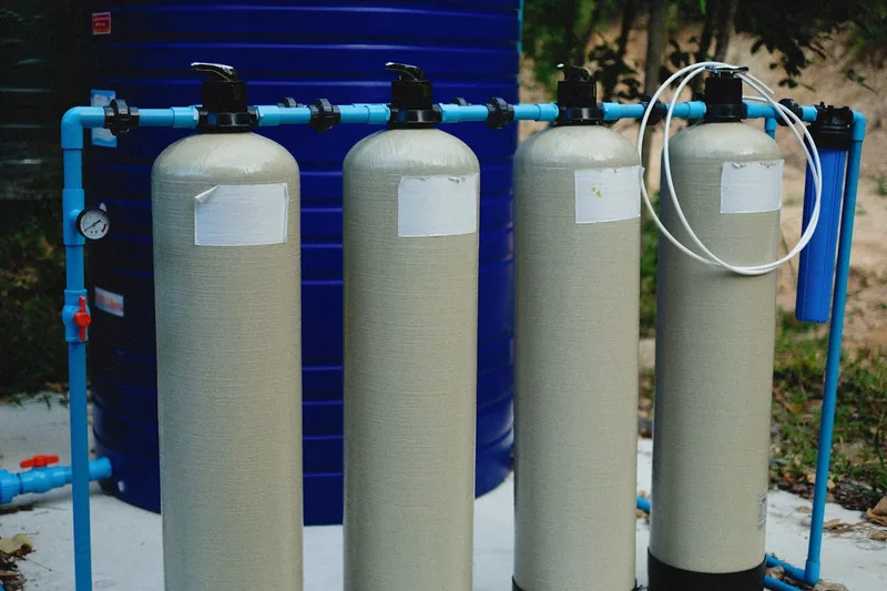 Nahaufnahme der Filtermedien oder der Mechanik eines Teichfilters für effektive Wasserklärung.