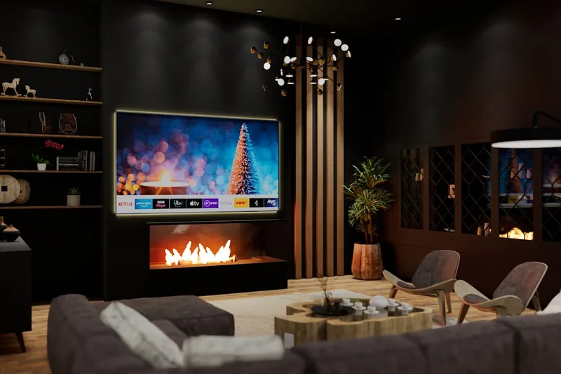 Gemütliches Wohnzimmer mit smart gesteuerter Beleuchtung, die durch Wifi Steckdosen ermöglicht wird.