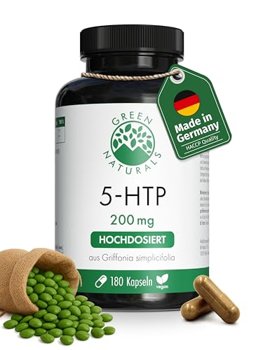 5-HTP Green Naturals hochdosiert mit 200 mg pro Tagesdosis, 180 Kapseln