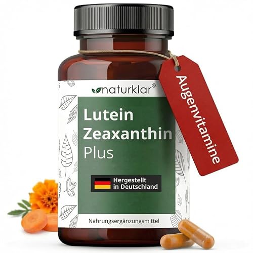 Lutein Zeaxanthin Naturklar Plus mit 10 mg Lutein, 2 mg Zeaxanthin, Vitamin A, Zink und B2, 90 Kapseln
