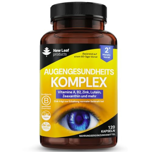 Lutein Zeaxanthin New Leaf Augenkomplex mit Vitamin A, B2, C, E, Zink und Kupfer, 120 Kapseln