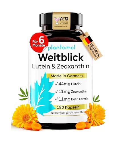 Lutein Zeaxanthin plantomol Weitblick mit 44 mg Lutein und 11 mg Zeaxanthin, 180 Kapseln